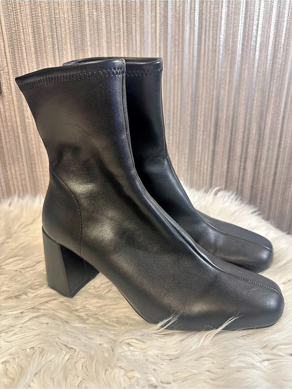 Target Black Square Toe Ankle Boots Block Heel Y2K Size 7.5